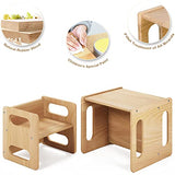 ERUGI Montessori Weaning Table and Chair Set,Real Hardwood, Desk for Toddler Reading,Snack Time,Playroom,Activity Cube,Step Stool,1-3 Year Old Kids Montessori Furniture ERUGI
