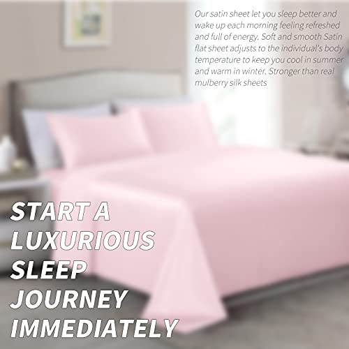 Cobedzy 3 Pcs Blush Pink Satin Sheets Twin Size Soft Silky Satin Bedding Sheets Set with 1 Deep Pocket Fitted Sheet, 1 Flat Sheet, 1 Pillowcase Cobedzy