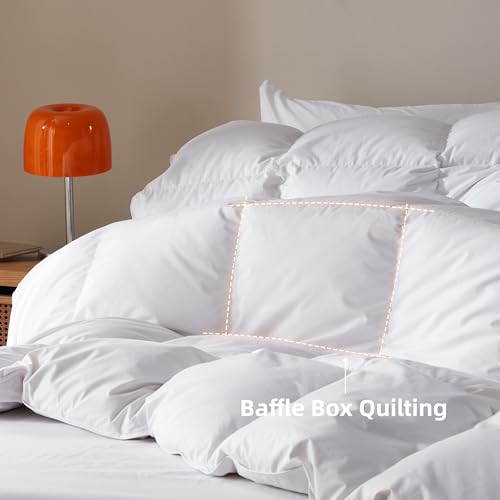 WENERSI Goose Feather Down Fiber Comforter King Size,100% Organic Cotton Duvet Insert,All-Season Luxury Duvet Insert with Baffle Box Design, 750+Fill Power Hotel Collection Bedding Comforter WENERSI