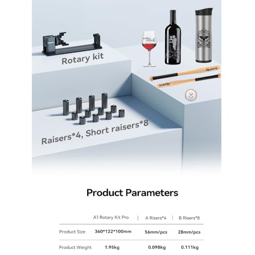 Falcon A1 Rotary Kit Pro Upgrade Package with 12 Risers，Jaw Chuck Rotary for Engraving Cylindrical Objects, Wine Glass, Baseball Bat, Ring for Ceality Falcon A1 Falcon A1 Pro(No Glasses Version) Cregrant3D