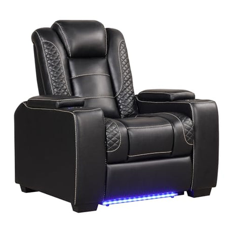 EBELLO Power Home Theater Seating, Electric Gaming Recliner Chair with Adjustable Headrest, Faux Leather Movie Reclining Chairs with Cup Holders LED Lights,USB Port,Hidden Arm Storage, Black EBELLO