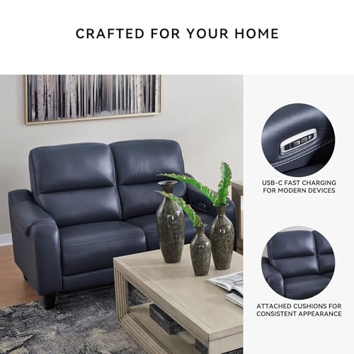 Signature Design by Ashley Mercomatic Contemporary Leather Match Wall Hugger Power Reclining Loveseat with Adjustable Headrest and USB Ports, Blue Signature Design by Ashley