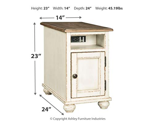 Signature Design by Ashley Realyn French Country Chair Side End Table with Outlets & USB Ports, Cream Antique White - WoodArtSupply