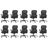 ZZH Ergonomic Office Chair Set of 10 with Adjustable Lumbar Support, Mesh Home Office Desk Chair with Wheels and Flip-up Arms, Black ZZH