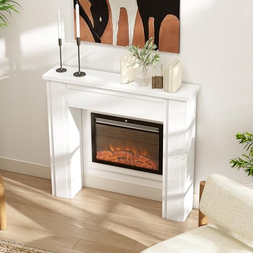 HOMCOM Modern Fireplace Mantel, Freestanding Fireplace Surround with Leg for Electric Fireplaces, 44.7" W x 40" H, White HOMCOM