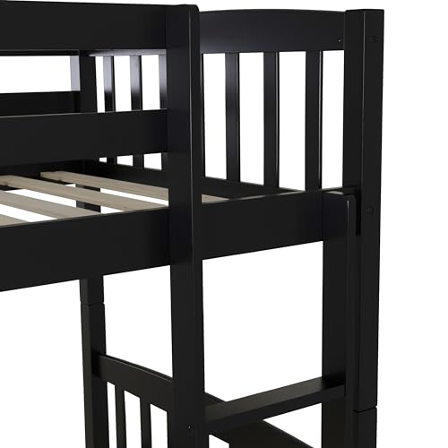 Linon Howell Black Solid Wooden Twin Over Twin Bunk Bed with Ladder Linon