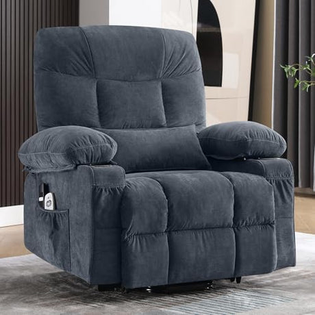 Power Lift Recliner Chair for Elderly, Electric Massage Recliner with Lumbar Heat, Fabric Single Sofa with 2 Cup Holders, USB Ports & Side Pockets, Infinite Position Motorized Chair for Living Room PoteSoar