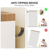 GarveeHome Multifunctional Wooden Dresser for Bedroom, 43.3'' H 2 Door Wardrobe Armoire Closet with 4 Drawers and Hanging Rod, Low Storage Cabinet for Hanging Cloth, White and Brown GarveeHome