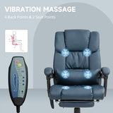 Vinsetto High Back Massage Office Chair with 6 Vibration Points, PU Leather Reclining Computer Chair, Ergonomic Desk Chair with Footrest Adjustable Height and Remote, Blue Vinsetto
