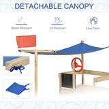 Outsunny Kids Wooden Sandbox with Cover, 71" Kids Sandbox w/Flag, Canopy Shade, Bottom Liner, Blackboard, Outdoor Sand Pit for 3-8 Years Old, Natural Wood Outsunny