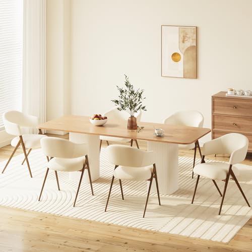 COLAMY Dining Chairs Set of 6, Modern Fabric Upholstered Dining Room Kitchen Side Chairs with Iron Legs, Open Back and Padded Seat for Living Room/Restaurant/Cafe, Beige COLAMY