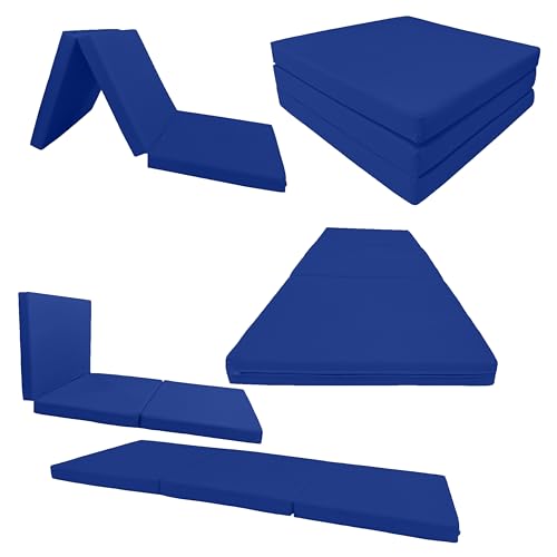 D&D Futon Furniture Trifold Foam Beds, Floor Tri-Fold Bed, Foldable Shikibuton Mattress Cushion Topper Mat for Space Saving Sleepover 3x27x75 in, Royal Blue D&D Futon Furniture