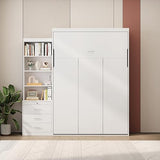 Harper & Bright Designs Full Size Murphy Bed, Morden Full Vertical Murphy Bed Frame with Shelf and Drawers, Wall Bed Hidden Bed Gas Struts, White Harper & Bright Designs