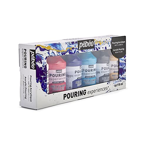 Pébéo Acrylic Pouring Paint Starter Kit - Art and Painting Supplies, Ready-To-Pour Fluid Medium, 118 Milliliter Bottles, Set of 6 Assorted Colors PEBEO