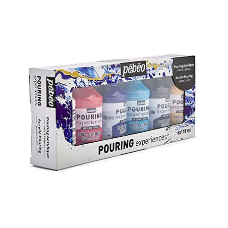 Pébéo Acrylic Pouring Paint Starter Kit - Art and Painting Supplies, Ready-To-Pour Fluid Medium, 118 Milliliter Bottles, Set of 6 Assorted Colors PEBEO