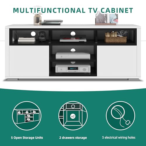 YITAHOME TV Stands for Living Room, Entertainment Center with Storage, TV Stand 65 inch TV, LED TV Stand, White Modern TV Stand, High Glossy Wood Television Stands, Black & White - WoodArtSupply