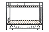 PVWIIK Queen Over Queen Metal Bunk Bed with Trundle for Kids,Heavy Duty Bunk Bed w/Ladder & Full Length Guardrail No Box Spring Needed,for Dorm,Bedroom,Guest Room, Black PVWIIK