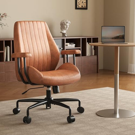 Ergonomic Office Chair 330LBS, Reclining Swivel Mid Back Desk Chair with Adjustable Height, Thickened Cushions, Comfy Executive Armchair for Home Office Synorla