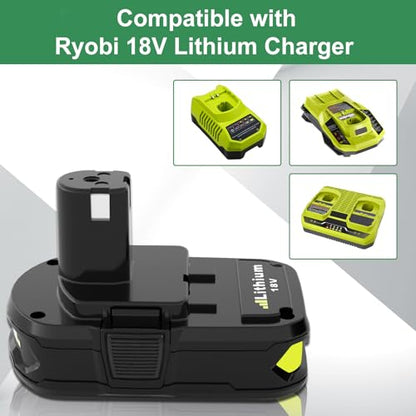 P108 3000mAh Lithium Battery Replacement for Ryobi 18V Battery Compatible with Ryobi 18 Volt Drill Battery P102 P103 P104 P105 P107 P109 P122 Cordless Power Tools(Single Battery) - WoodArtSupply