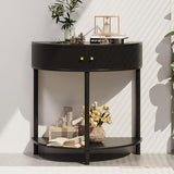 Trironsun Fluted Half Moon Console Table 2 Tier Narrow Entryway Table with Storage for Small Space Modern Wood Sofa Table with Doors and Gold Knobs Boho Home Decor Trironsun