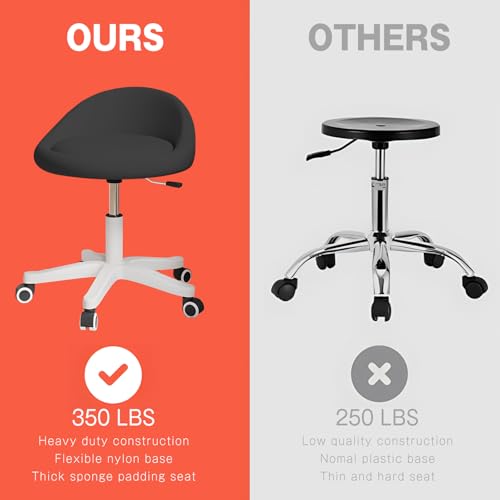 Timbertouch Swivel Rolling Stool with Wheels, Height Adjustable PU Leather Drafting Chair, Round Seat for Salon, Spa, Tattoo, Office, Home Use Black Set of 1 Timbertouch
