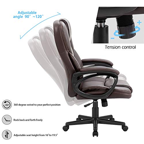 Furmax Office Executive Chair High Back Adjustable Managerial Home Desk Chair, Swivel Computer PU Leather Chair with Lumbar Support (Brown) Furmax