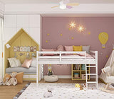 VINGLI Junior Low Loft Bed with Stairs, White Wood Loft Bed Full Size for Adults, Kids and Young Teens, No Box Spring Required,Wood Slat Support VINGLI