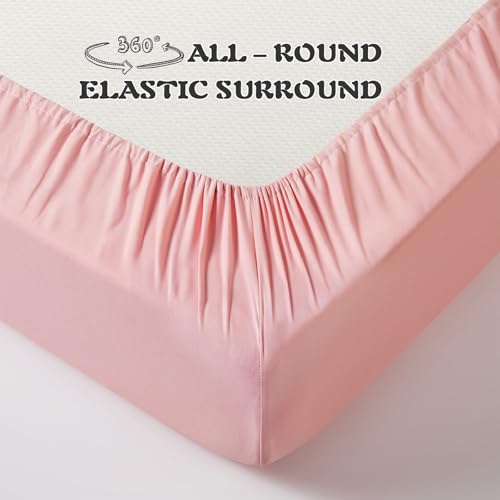 KKJIAF 3 Piece Toddler Sheet Set Microfiber, Includes a Flat Sheet, a Fitted Sheet and a Ruffle Pillowcase, Light Pink KKJIAF