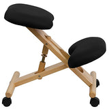 EMMA + OLIVER Mobile Wooden Ergonomic Kneeling Office Chair in Black Fabric EMMA + OLIVER