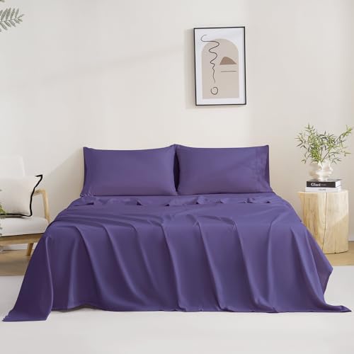 MCO Bedding Full Bed Sheets Set - Soft Bed Sheets - Cooling Breathable Bedding Set with 16" Deep Pocket (4 Pieces, Full, Purple Eggplant) MCO