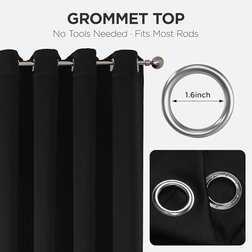 Joydeco Blackout Patio Sliding Door Curtains 84 Inches Long, Grommet Privacy Room Divider Curtains, Extra Wide Thermal Blackout Drapes for Bedroom Living Room (Black, 100Wx84L, 1 Panel) Joydeco