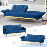 ACMEASE Velvet Futon Sofa Bed w/Adjustable Armrests & Backrests, Button Tufted Sleeper Couch, Modern Convertible Loveseat Sofa for Bedroom, Living Room, Apartment, Blue ACMEASE