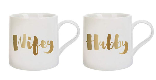 Slant Collections Wedding Gift Jumbo Ceramic Coffee Mugs Set of 2, 20-Ounce, Wifey - Hubby