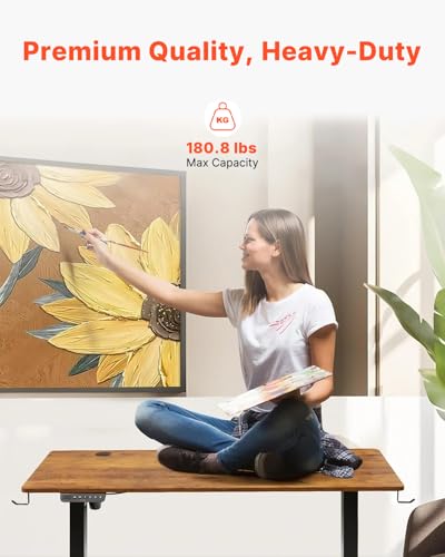 VEVOR Height Adjustable Desk, 47.2 x 23.6 in, Support 180 lbs, Electric Standing Desk with 3 Memory Presets, Sturdy Dual Metal Frame, Versatile Computer Sit Stand up Desks, Suitable for Home Office VEVOR