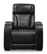 Signature Design by Ashley Boyington Contemporary Leather Match Power Recliner with Adjustable Headrest, Cup Holders, USB Port and Air Massage System, Black Signature Design by Ashley
