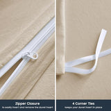 Wake In Cloud - Cotton Duvet Cover Set, Queen Size, Khaki Linen Color, 100% Washed Cotton, Linen Like Textured, Breathable Percale Durable Comfy Farmhouse Neutral Bedding Set, 3 Pieces Wake In Cloud