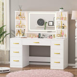 Vanity Desk with LED Mirror and 360 Rotating Makeup Organizer Shelves, White Makeup Vanity with Lights & Charging Station, Large Vanity Table with 6 Storage Drawers Bedroom Makeup Desk for Women Girls CSZZD