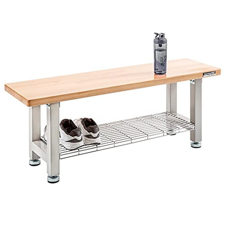 Seville Classics Storage Shelf Wood Bench, Granite Seville Classics