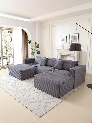 NNSNG 110" U Shaped Boneless Couches for Living Room with 2 Movable Ottomans,5 Seats Modular Cloud Sectional Couch Sofa(Gray) NNSNG