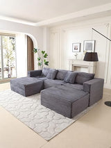 NNSNG 110" U Shaped Boneless Couches for Living Room with 2 Movable Ottomans,5 Seats Modular Cloud Sectional Couch Sofa(Gray) NNSNG