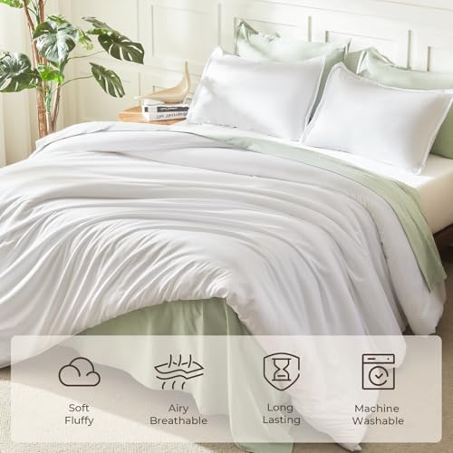 Litanika White Comforter Full Size Set, 3 Pieces Lightweight Solid Bedding Comforter Set, All Season Fluffy Bed Set Litanika
