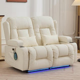 IPKIG Power Loveseat Recliner Sofa, Wall Hugger Reclining Chair with LED Lights, Side Pockets, Cup Holders, Massage & Heating, RV Recliners Couch Dual Sofa Reclinable, White