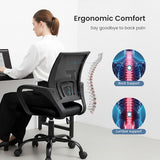 DUMOS Office Desk Chair - Ergonomic Mid Back with Lumbar Support & Rocking Mode, Height Adjustable with Fixed Armrest, Storage Back for Computer, Gaming, Conference, Meeting, 360° Swivel, Black DUMOS