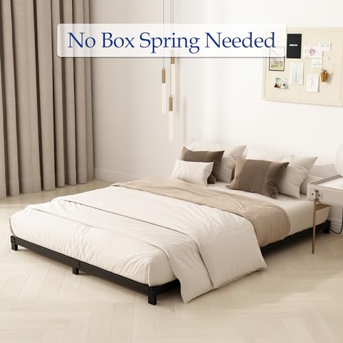YUSENHEEI 4 Inch Full Size Bed Frame, Heavy Duty Metal Platform Low Bed Frame Full, No Box Spring Needed, Noise Free, Easy Assembly, Black YUSENHEEI