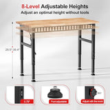 Antifir 48'' Adjustable Workbench with Power Outlets, Rubber Wood Top Heavy Duty 2000 LBS Load Capacity Workstation for Garage, Workshop, Commercial,Office,Home Antifir