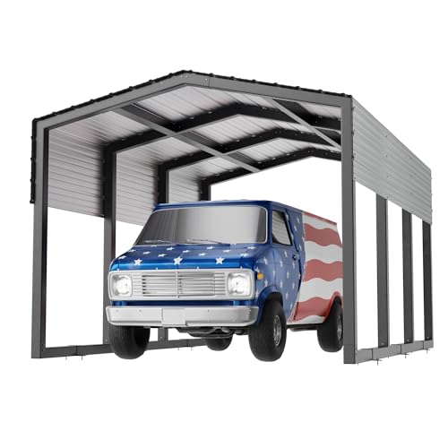 Metal Carport 10x15ft Heavy-Duty | Military-Grade Reinforced Garage Kits with Steel Roof & Hurricane | 80lbs/Sq.Ft Snow/RV/Camper/Truck/Tractor Shelter K Knowbody