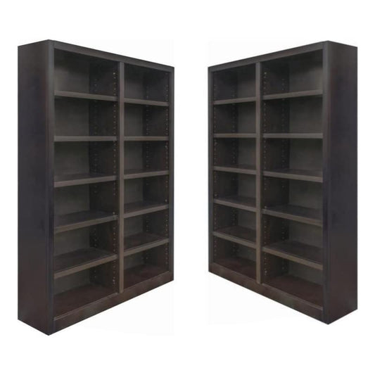 Home Square Espresso Tall 12-Shelf Double Wide Solid Wood Bookcase - Set of 2 - WoodArtSupply