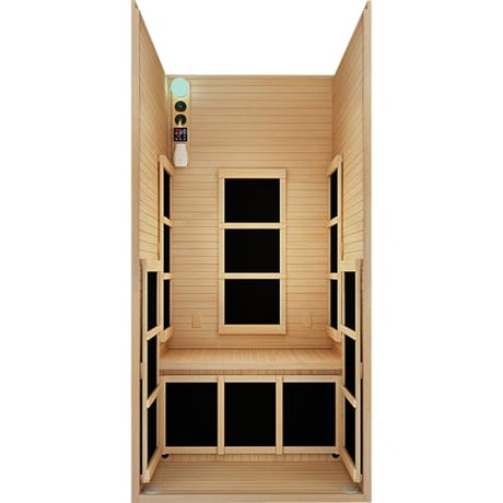 JNH Lifestyles Joyous 1- to 2-Person Low EMF Far Infrared Sauna with Color Light Therapy | Personal Indoor Dry Heat Sauna for Home & Gym – Made from Canadian Hemlock JNH Lifestyles
