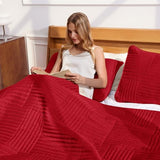 Whale Flotilla Ultra Soft Queen Quilt Bedding Set, Lightweight Microfiber Red Quilts Bedspreads Full Size, 3 Piece Ultrasonic Geometric Coverlet Bed Cover for All Seasons Whale Flotilla