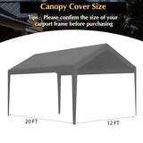 Carport Replacement Canopy, Replacement Top Cover for 12' x 20' Carport Frame, 180G PE Fabric Waterproof & UV Protected Tarp with Ball Bungees, Grey (Only Top Cover, Frame is not Included) Vanteriam